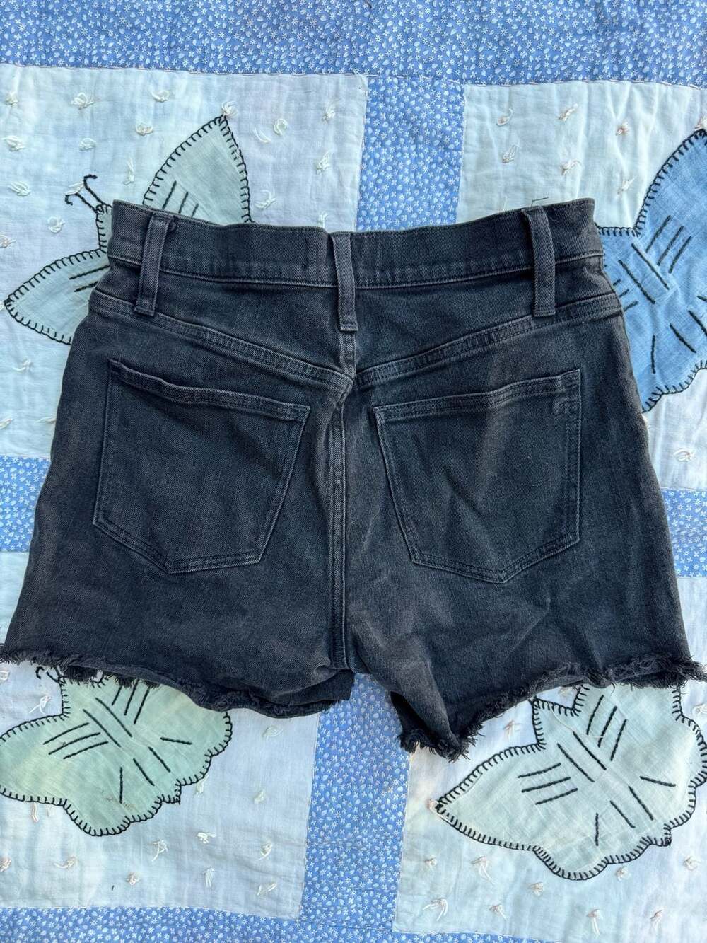 Madewell High-Rise Raw Hem Black Denim Jean Shorts